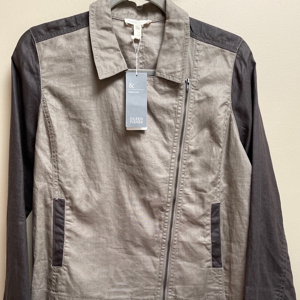 EILEEN FISHER ORGANIC LINEN 2 TONE ZIP JACKET